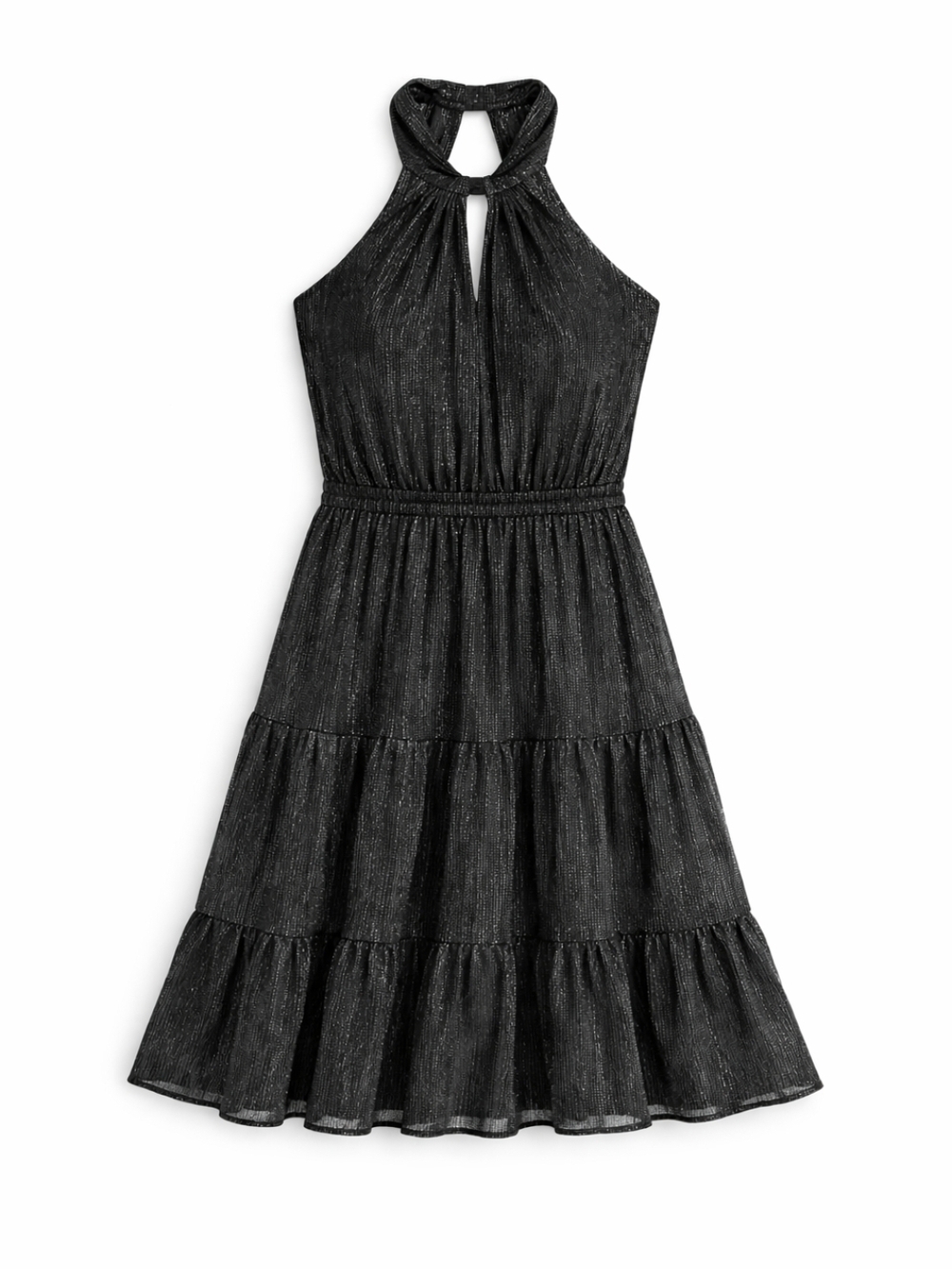 Lilly Pulitzer Black Shimmer Halter Tiered Midi Dress